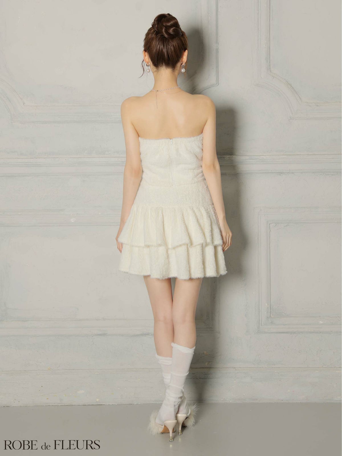 ROBE de FLEURS ローブドフルール 【XSサイズあり】 リボンフリルスカートフレアベアミニキャバドレス fm4600-c