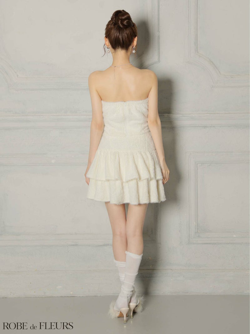 ROBE de FLEURS ローブドフルール 【XSサイズあり】 リボンフリルスカートフレアベアミニキャバドレス fm4600-c