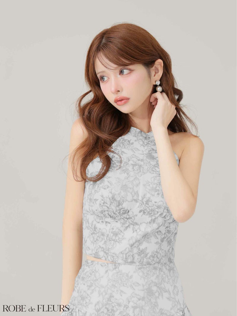 ROBE de FLEURS ローブドフルール 【XSサイズあり】ジャガードホルターネックフレアミニキャバドレス fm4624-c