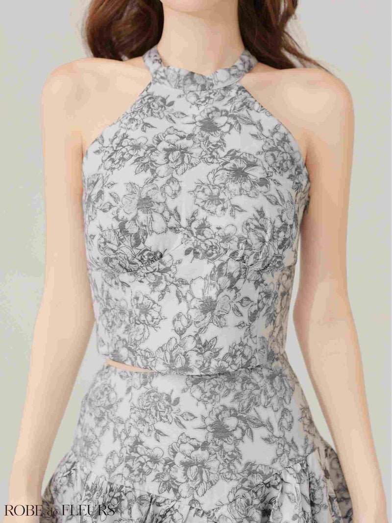 ROBE de FLEURS ローブドフルール 【XSサイズあり】ジャガードホルターネックフレアミニキャバドレス fm4624-c