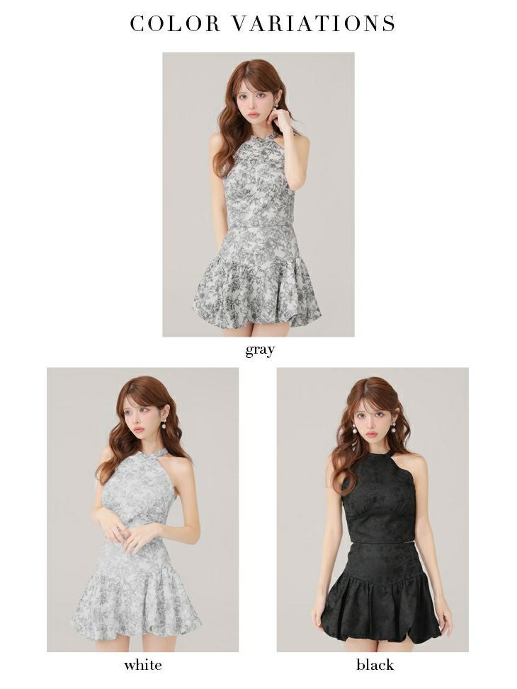 ROBE de FLEURS ローブドフルール 【XSサイズあり】ジャガードホルターネックフレアミニキャバドレス fm4624-c