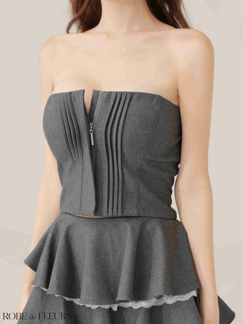  ROBE de FLEURS ローブドフルール 【XSサイズあり】 ラメツイルフリルセットアップフレアミニキャバドレス fm4328-c