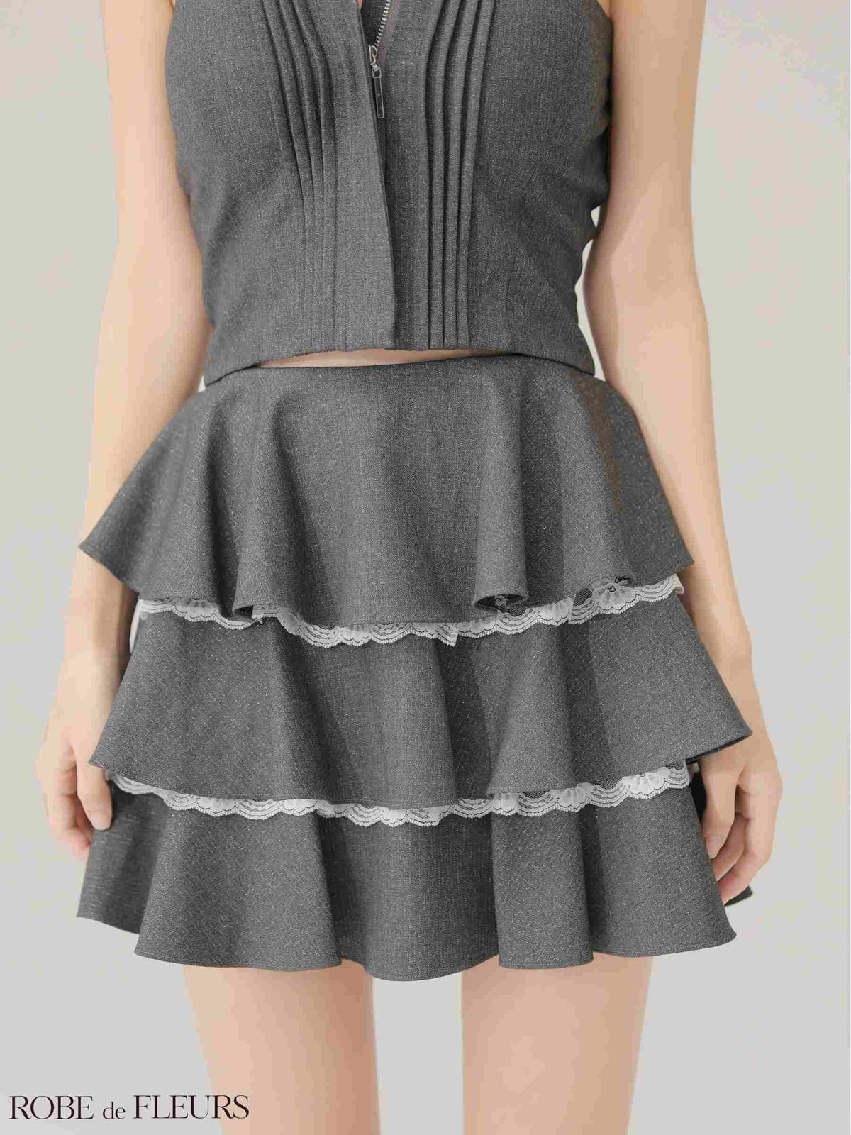  ROBE de FLEURS ローブドフルール 【XSサイズあり】 ラメツイルフリルセットアップフレアミニキャバドレス fm4328-c