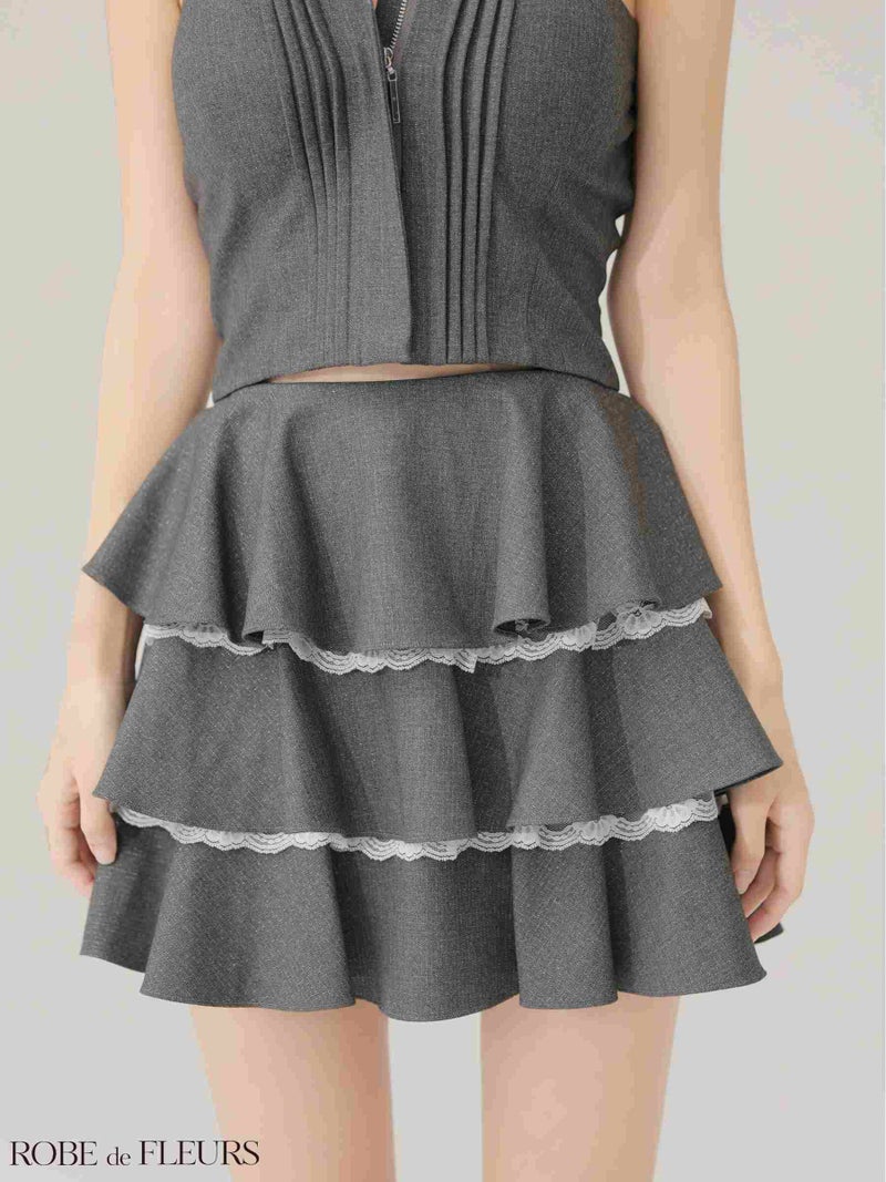  ROBE de FLEURS ローブドフルール 【XSサイズあり】 ラメツイルフリルセットアップフレアミニキャバドレス fm4328-c