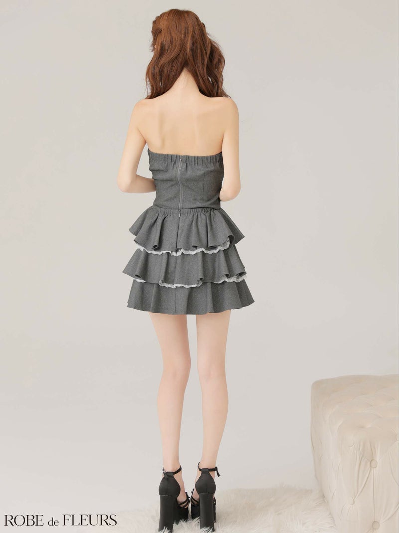  ROBE de FLEURS ローブドフルール 【XSサイズあり】 ラメツイルフリルセットアップフレアミニキャバドレス fm4328-c