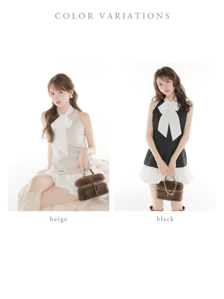 DEA. ディア バイ ローブドフルール 【XSサイズあり】 ツイードハイネックボウタイタイトセットアップミニキャバドレス de4616-c