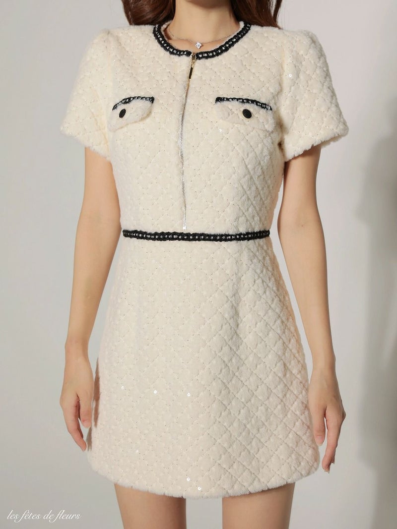Les fetes de fleurs レフェットデフルール 【XSサイズあり】scintiller fur mini dress LF4637