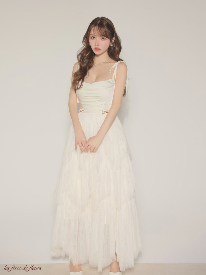 Les fetes de fleurs レフェットデフルール【XSサイズあり】 luxe tulle long dress LF4636