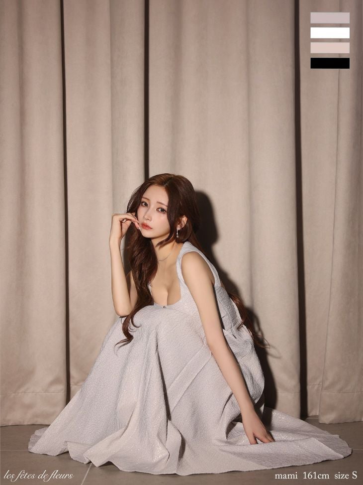 Les fetes de fleurs レフェットデフルール 【Lサイズあり】charmer jacquard back ribbon long dress LF4635