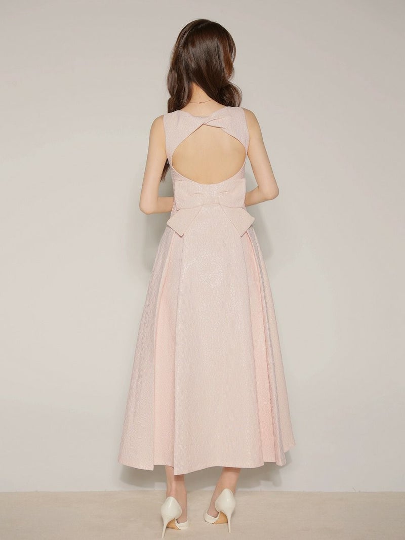 Les fetes de fleurs レフェットデフルール 【Lサイズあり】charmer jacquard back ribbon long dress LF4635