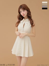 ROBE de FLEURS ローブドフルール 【XS～Lサイズあり】襟付きノースリーブフレアミニキャバドレス fm4156