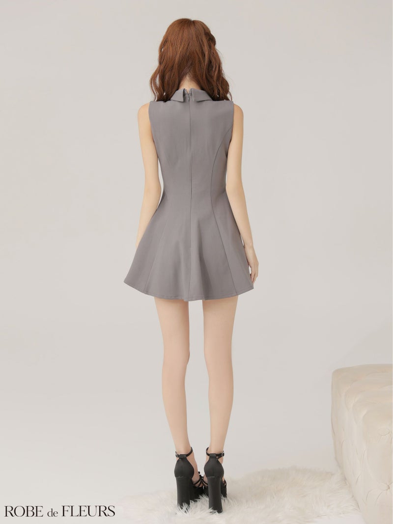 ROBE de FLEURS ローブドフルール 【XS～Lサイズあり】襟付きノースリーブフレアミニキャバドレス fm4156