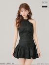 ROBE de FLEURS ローブドフルール 【XSサイズあり】ジャガードホルターネックフレアミニキャバドレス fm4624