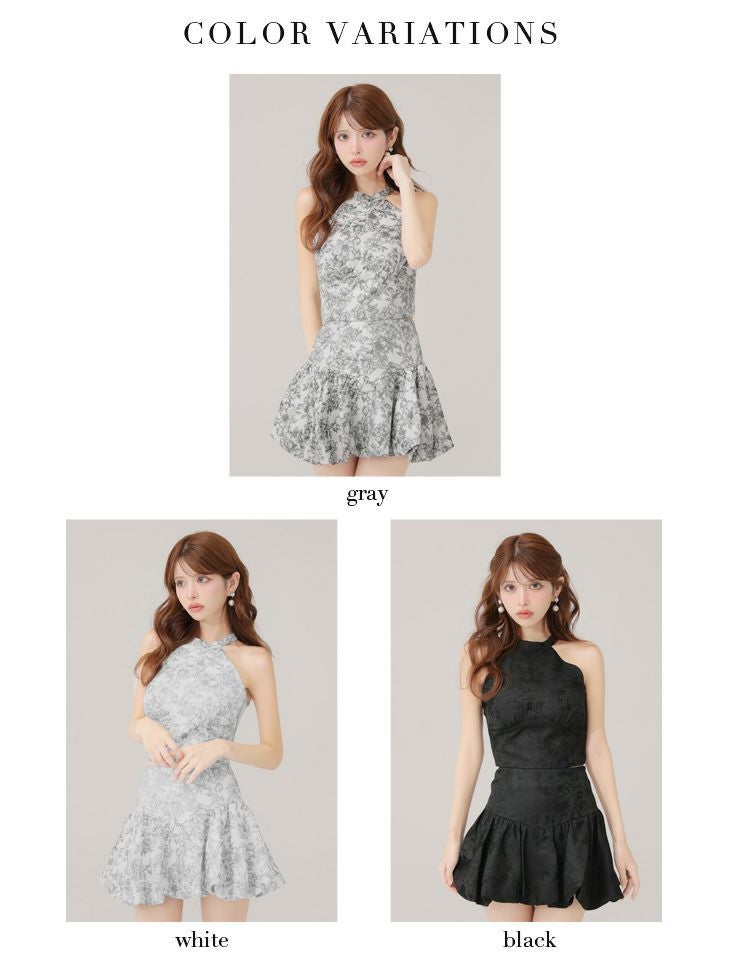 ROBE de FLEURS ローブドフルール 【XSサイズあり】ジャガードホルターネックフレアミニキャバドレス fm4624