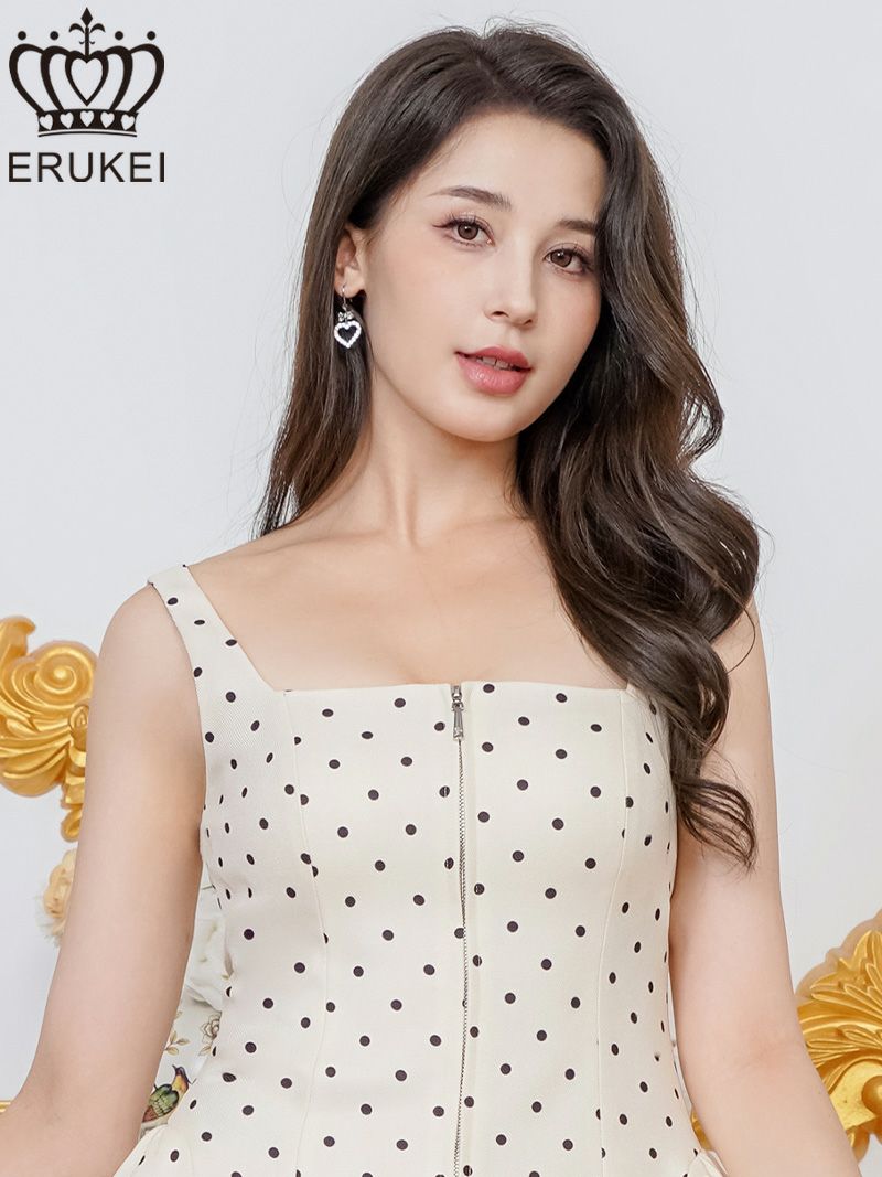 ERUKEI エルケイ ドット・ワンカラー・ノースリーブ・フロントジップ