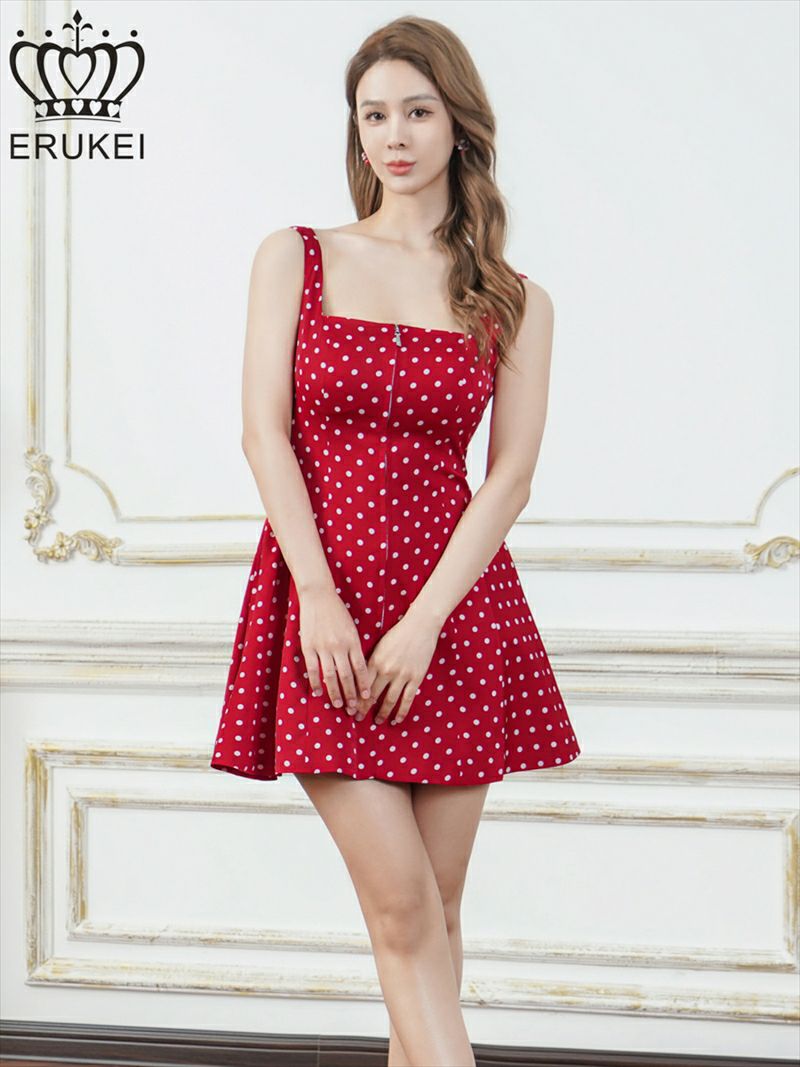ERUKEI エルケイ ドット・ワンカラー・ノースリーブ・フロントジップ