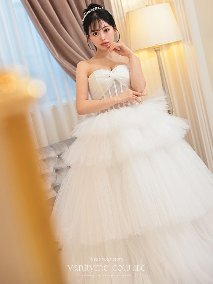 vanityME.couture. バニティミークチュール 4段チュールスカート コルセットライン プリンセス 姫  ロングドレス ホワイト vctr-t-2420-4