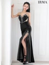 IRMA イルマ ワンカラー/ラメニット/カットアウト/ビジュー/スリット入り/タイト ロングドレス ir51901
