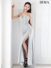 IRMA イルマ ワンカラー/ラメニット/カットアウト/ビジュー/スリット入り/タイト ロングドレス ir51901