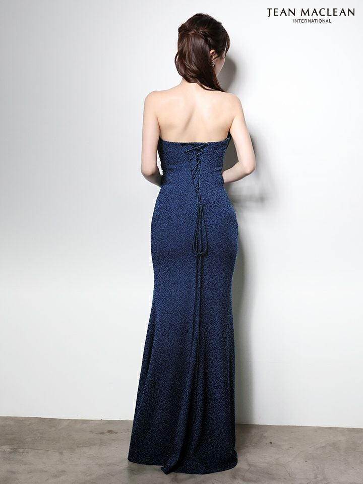 JEAN MACLEAN ジャンマクレーン ワンカラー/ベアトップ/アシンメトリー/タックデザイン/ラメニット/スリット入り/タイト ロングドレス ja51000