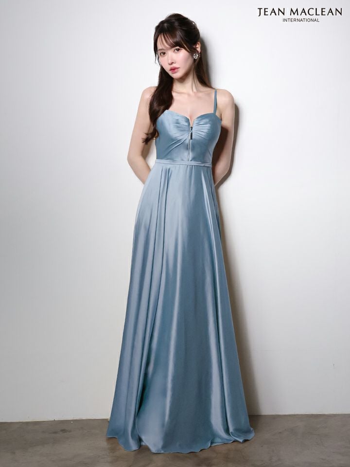 JEAN MACLEAN ジャンマクレーン ラグジュアリーサテン/フロントジップ/ワンカラー/Aライン/フレア ロングドレス  ja51002