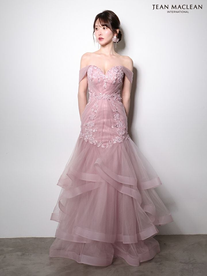 JEAN MACLEAN ジャンマクレーン オフショル/立体フラワーモチーフ/刺繍/マーメイド/タイト ロングドレス ja51003