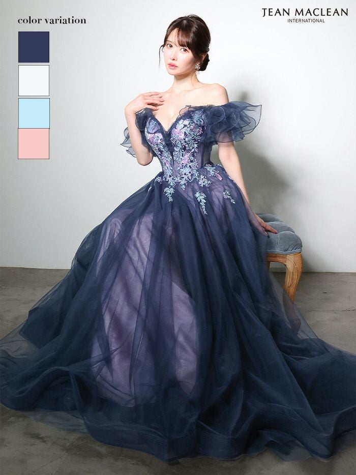 JEAN MACLEAN ジャンマクレーン オフショル/ボリュームフリルスリーブ/花柄刺繍/姫/ロングドレス  ja51006