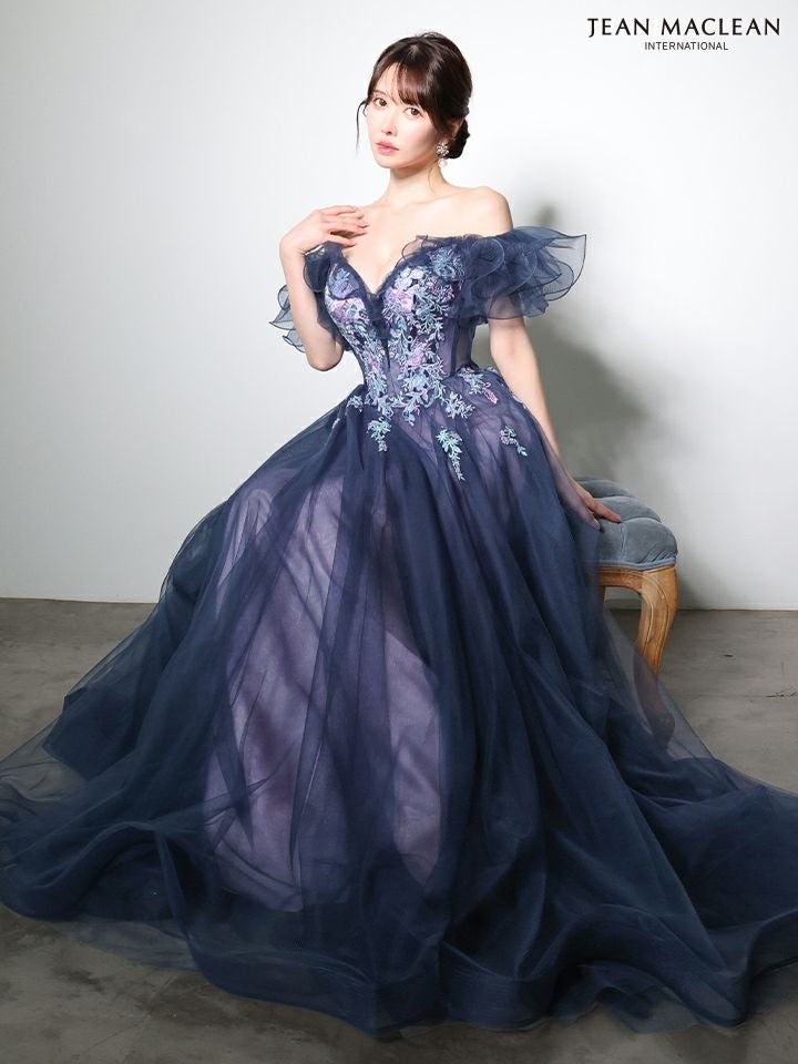 JEAN MACLEAN ジャンマクレーン オフショル/ボリュームフリルスリーブ/花柄刺繍/姫/ロングドレス  ja51006