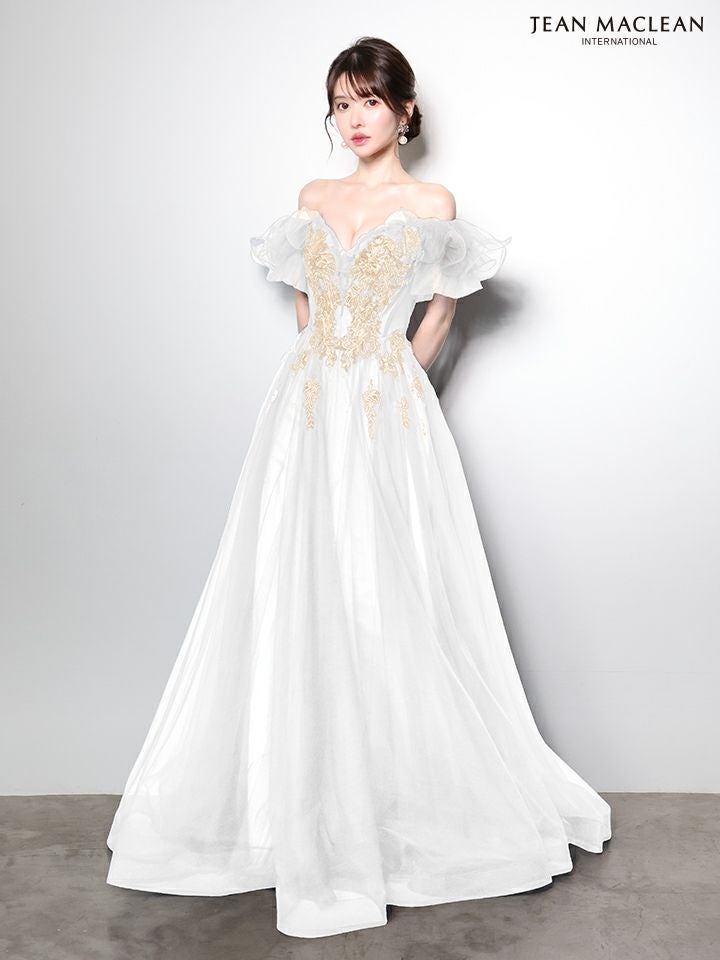 JEAN MACLEAN ジャンマクレーン オフショル/ボリュームフリルスリーブ/花柄刺繍/姫/ロングドレス  ja51006