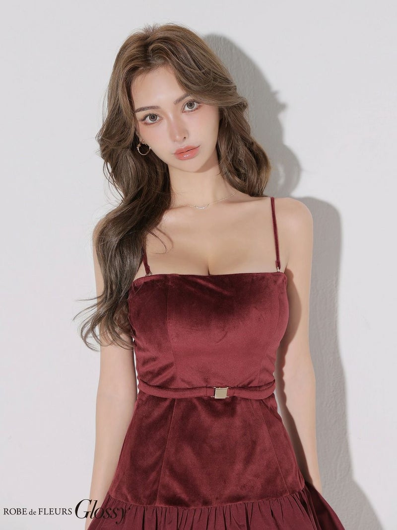 Glossy ローブドフルールグロッシー 【XSサイズあり】ベロアバルーンフレアベアトップミニキャバドレス gl4159-c