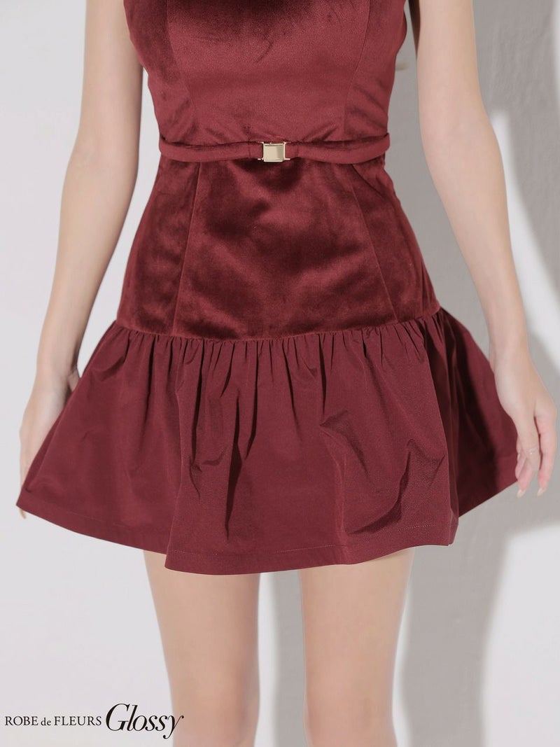 Glossy ローブドフルールグロッシー 【XSサイズあり】ベロアバルーンフレアベアトップミニキャバドレス gl4159-c