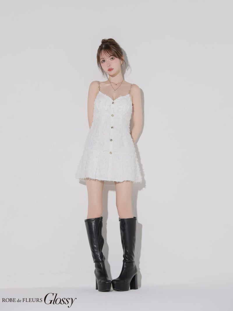 Glossy ローブドフルールグロッシー 【XSサイズあり】フリンジジャガードキャミミニキャバドレス gl4337-c