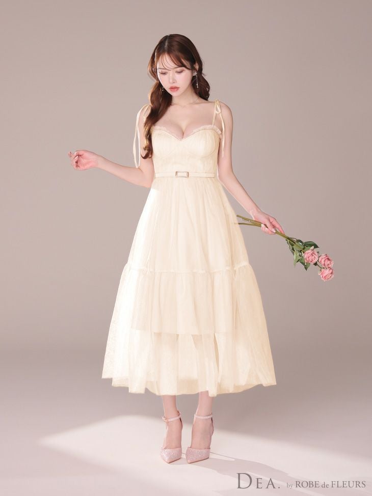 DEA. ディア バイ ローブドフルール ショルダーリボンフレアチュールロングキャバドレス de3745