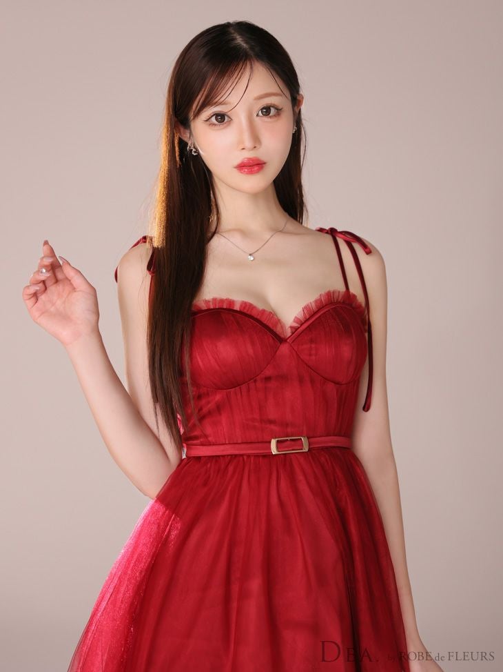 DEA. ディア バイ ローブドフルール ショルダーリボンフレアチュールロングキャバドレス de3745