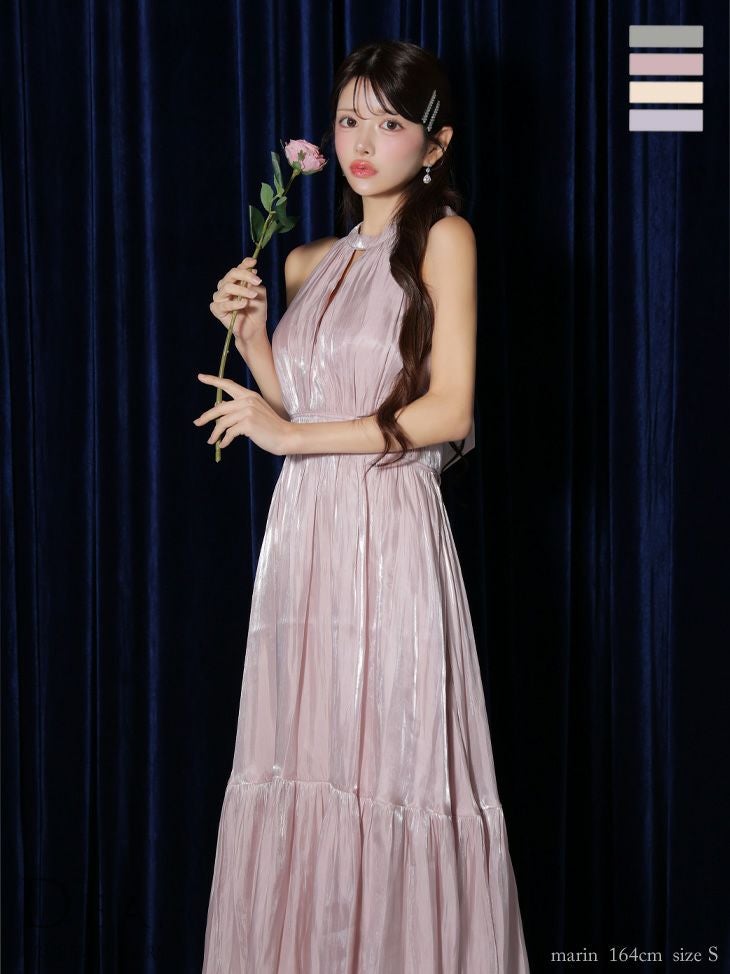 DEA. ディア バイ ローブドフルール 2way バストカットサテンリボンフレアロングキャバドレス de3366