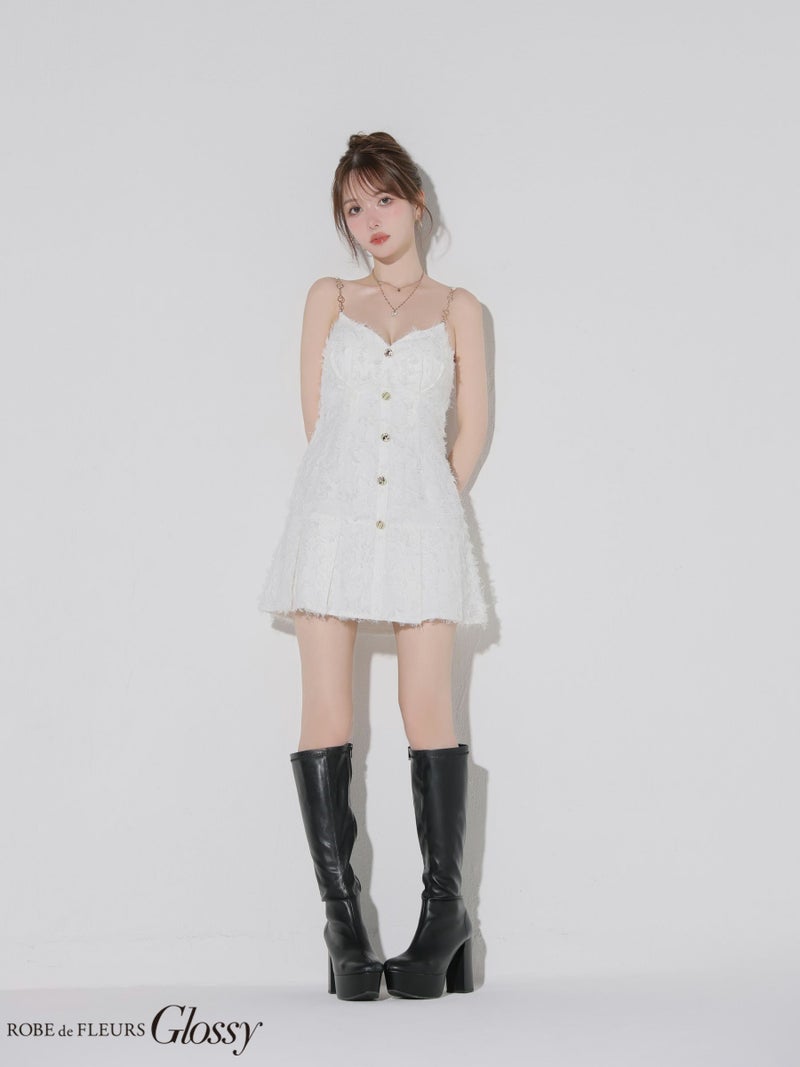 Glossy ローブドフルールグロッシー 【XSサイズあり】フリンジジャガードキャミミニキャバドレス gl4337