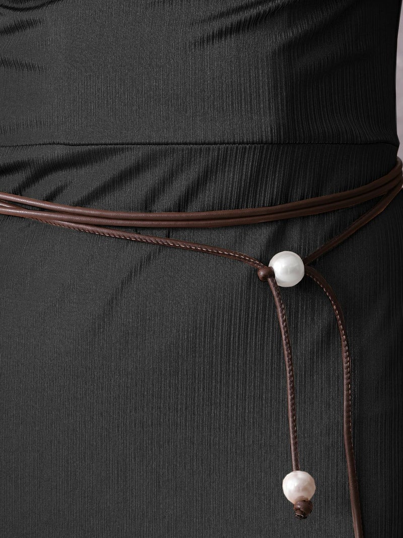 Veautt ヴュート アシンメトリーネックドレープベルト付きタイトミディアムドレス vt022528-ks