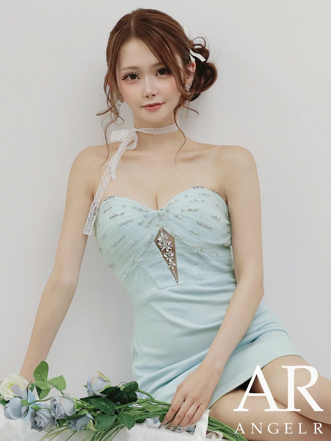 AngelR エンジェルアール フロントカットビジューメッシュタイト