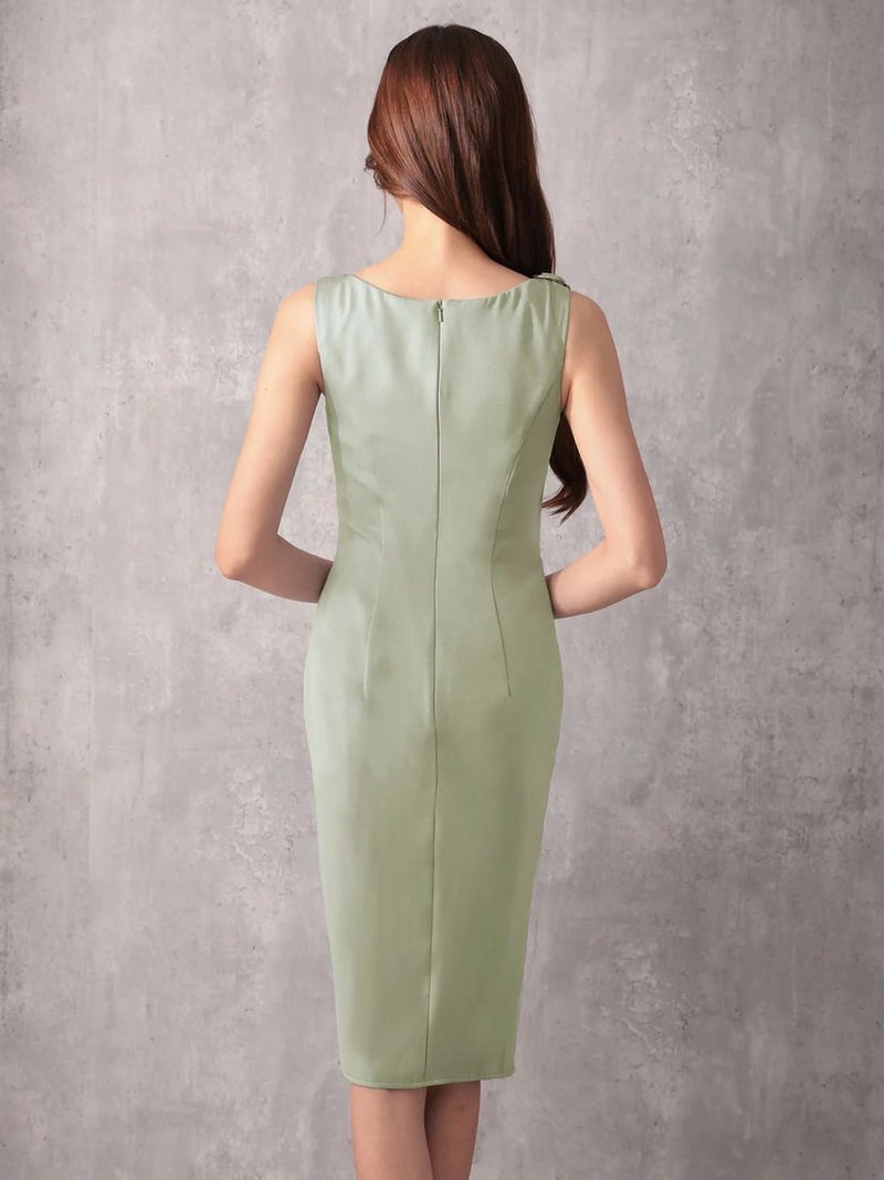 Veautt ヴュート ドレープショルダーパーツタックタイトミディアムドレス  vt082530-ks