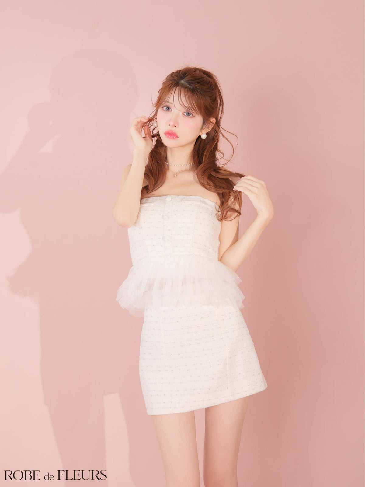 ROBE de FLEURS ローブドフルール 【XSサイズあり】 ベアラメツイードチュールフリルセットアップミニキャバドレス fm4336-c