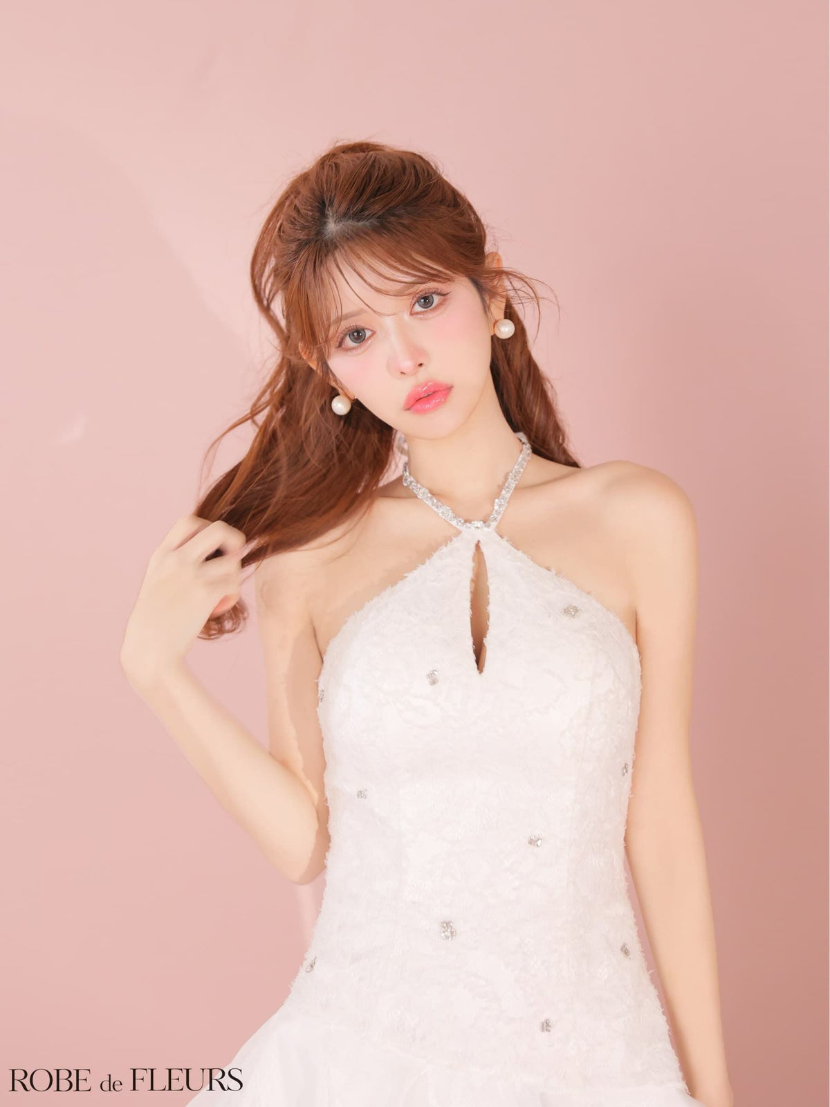 ROBE de FLEURS ローブドフルール 【XSサイズあり】 フラワーレースホルターネックティアードフレアミニキャバドレス fm4339-c