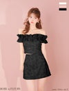 ROBE de FLEURS ローブドフルール 【XSサイズあり】 オフショルフラワーレースフリル袖セットアップミニキャバドレス fm4342-c