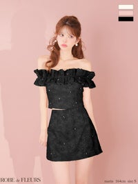 ROBE de FLEURS ローブドフルール 【XSサイズあり】 オフショルフラワーレースフリル袖セットアップミニキャバドレス fm4342-c