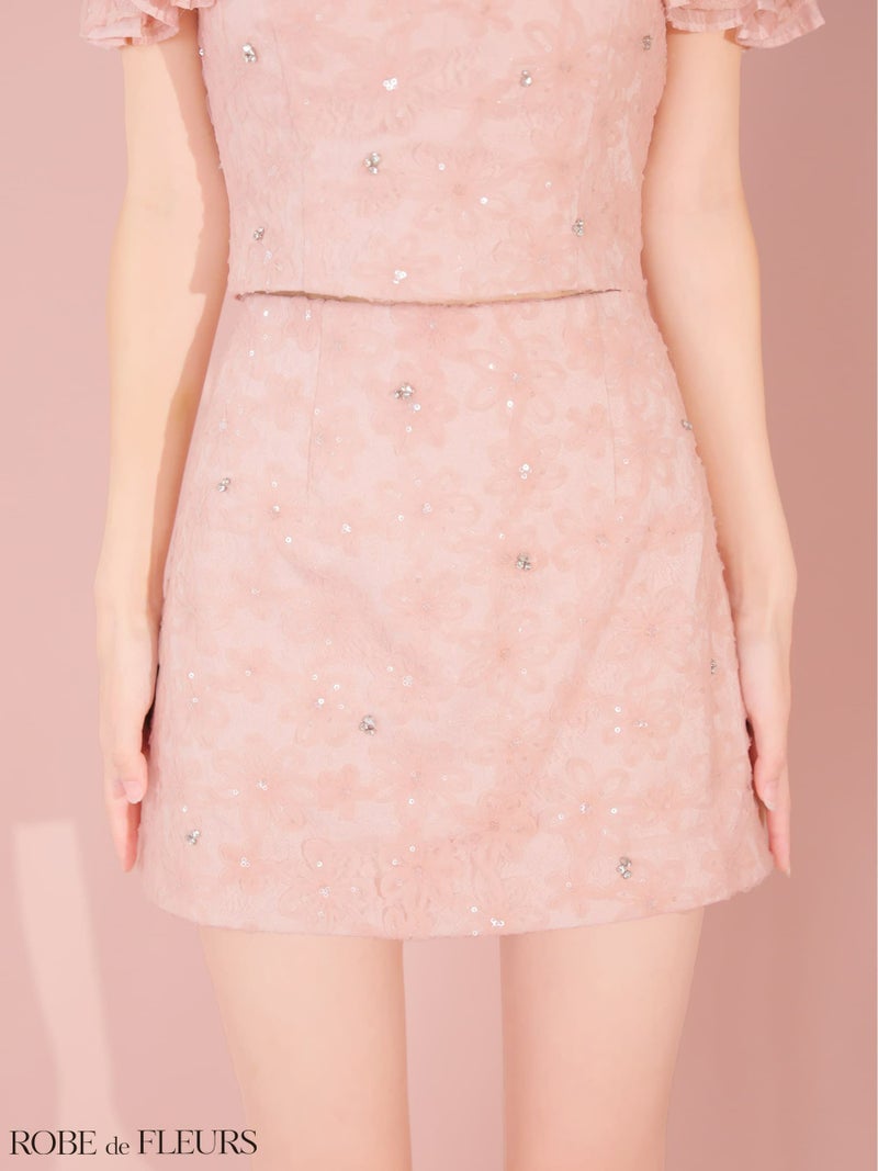 ROBE de FLEURS ローブドフルール 【XSサイズあり】 オフショルフラワーレースフリル袖セットアップミニキャバドレス fm4342-c