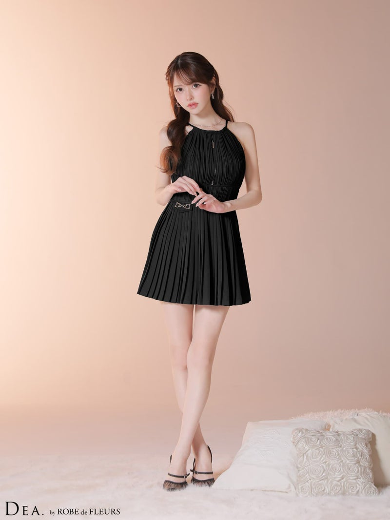 DEA. ディア バイ ローブドフルール 【XSサイズあり】 プリーツホルターネックティアードフレアミニキャバドレス de4628-c