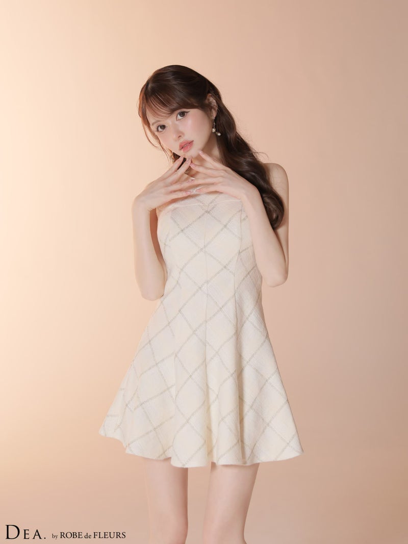 DEA. ディア バイ ローブドフルール 【XSサイズあり】 ツイードチェックノースリーブフレアミニキャバドレス de4620-c