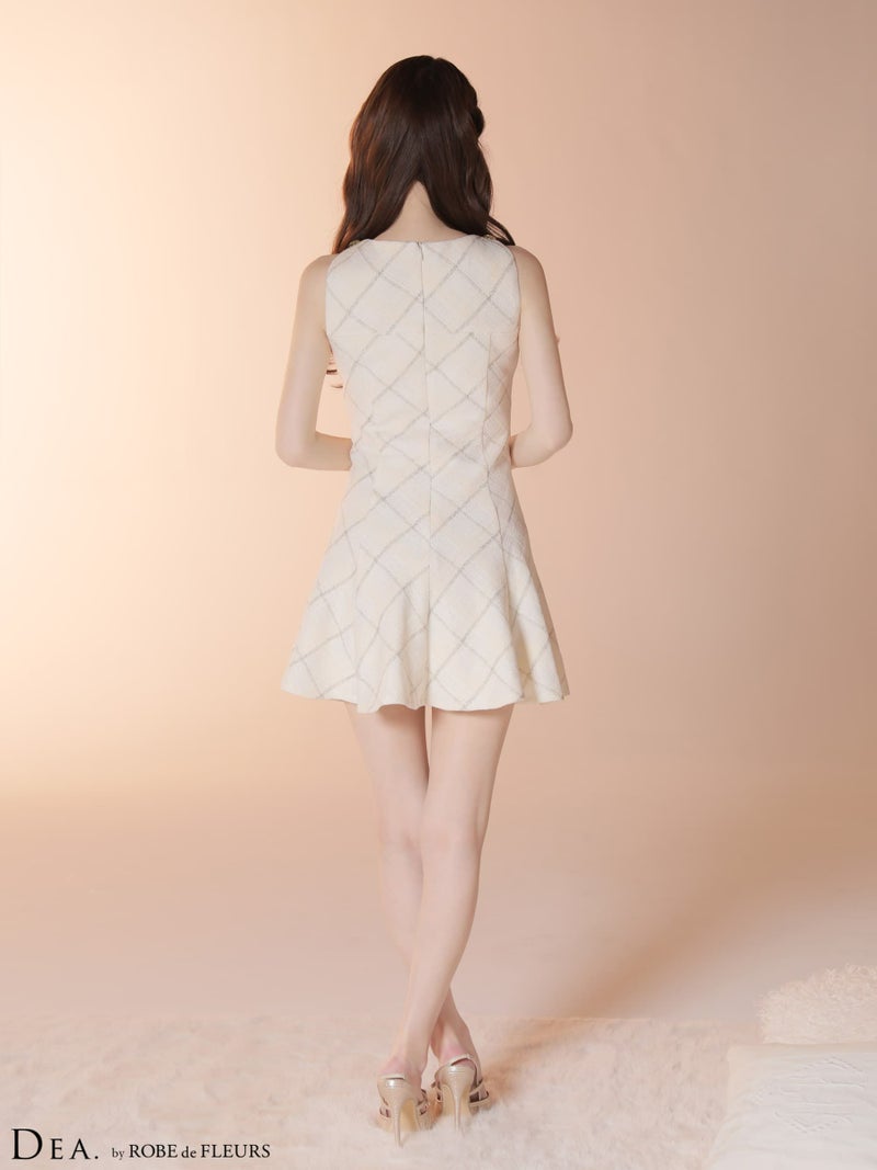DEA. ディア バイ ローブドフルール 【XSサイズあり】 ツイードチェックノースリーブフレアミニキャバドレス de4620-c