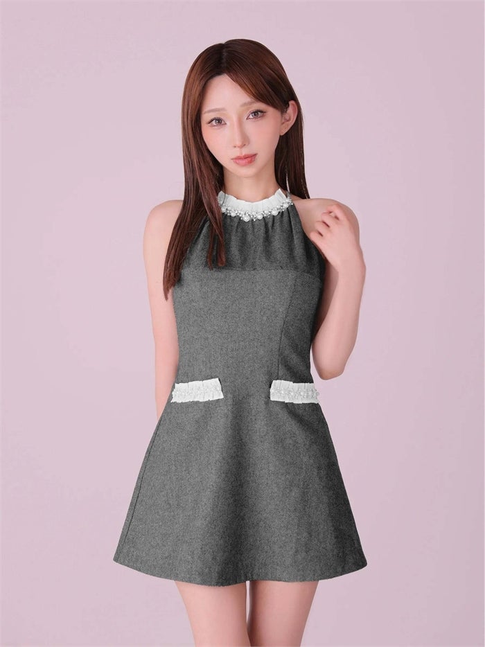 ROBE de FLEURS anier.ROBE ローブドフルール アニエルローブ Glitter flannel halter pearl mini dress fm-anier4057-c