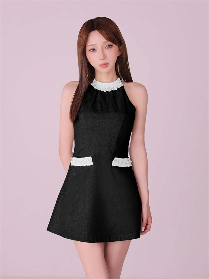 ROBE de FLEURS anier.ROBE ローブドフルール アニエルローブ Glitter flannel halter pearl mini dress fm-anier4057-c