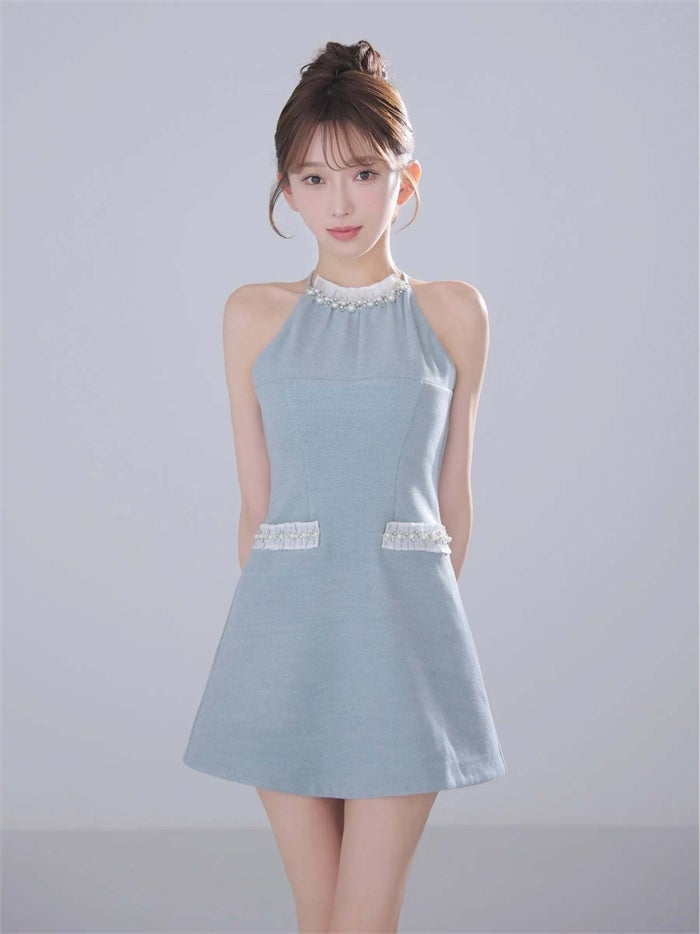 ROBE de FLEURS anier.ROBE ローブドフルール アニエルローブ Glitter flannel halter pearl mini dress fm-anier4057-c
